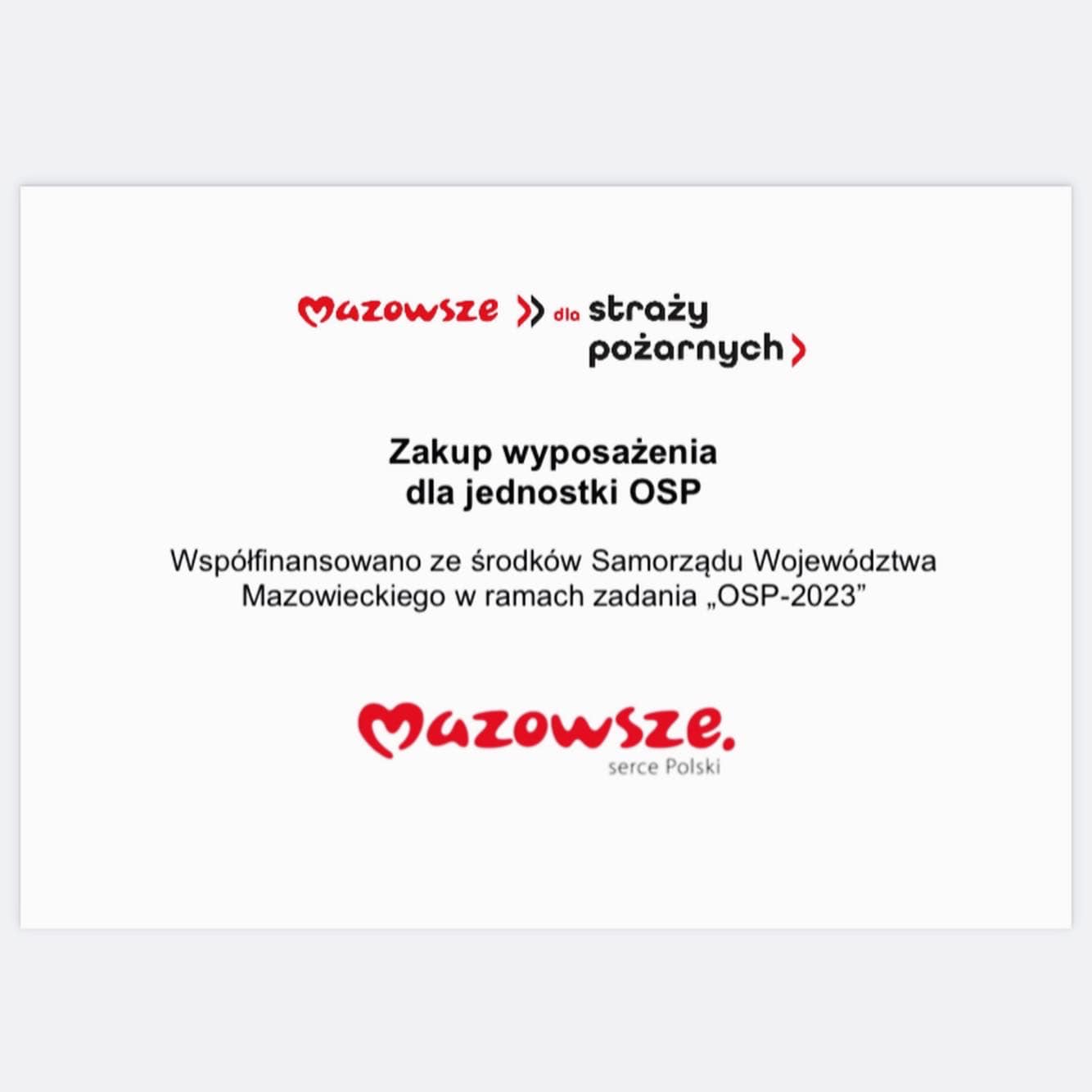 Mazowsze dla straży - Zakup wyposażenia - tabliczka